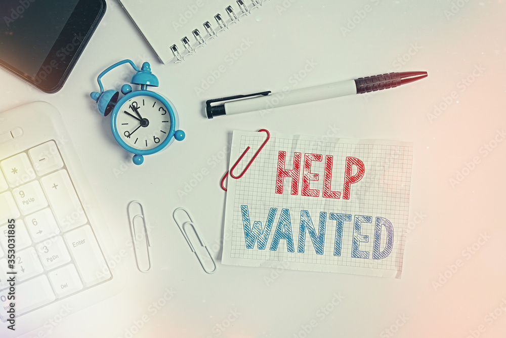 Poster conceptual hand writing showing help wanted. concept meaning an ad in the paper an employer places t