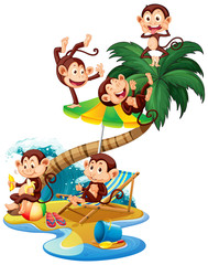 Obraz na płótnie Canvas Scene with monkeys on the island on white background