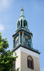 close up look on tower Saint Mary's Church