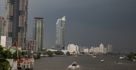 Fototapeta na wymiar panoramic view of Bangkok (cityscape) with Chao Praya river, Bangkok, Thailand