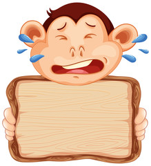 Board template with crying monkey on white background