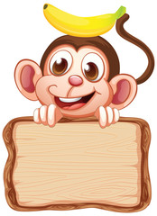 Board template with cute monkey on white background