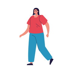 Fototapeta na wymiar young walking woman on white background vector illustration design