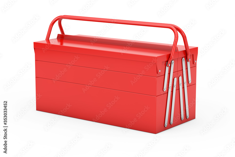 Wall mural red metal classic toolbox. 3d rendering