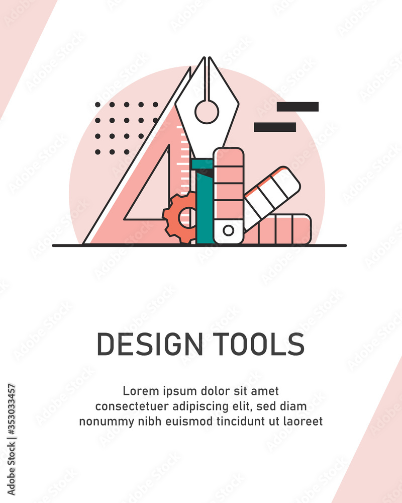 Poster design tools,web development concept,graphic design workflow process,flat design icon vector illustr