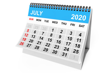 2020 Year July Calendar. 3d Rendering