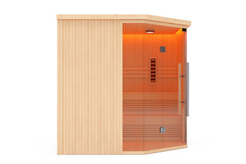Classic Wooden Infrarered Finnish Sauna Cabin. 3d Rendering