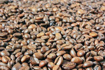 Coffee beans lie on the table
