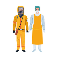 workers wearing biosafety suits characters