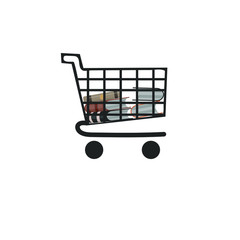 Dark cart with books on a white background