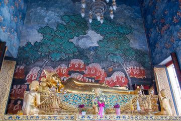 Buddhist painting detail inside Wat Bowonniwet Wihan (Pavaranivesh Vihara Rajavaravihara), Phra Nakhon district, Bangkok