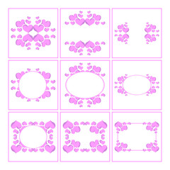Set of Vector Design of a Pink Love Ornament Circle and Box Frame with a Love Theme