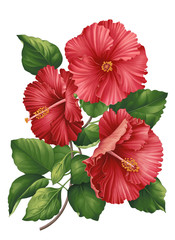 Beautiful hibiscus bouquet with beautifully drawn flowers and leaves on a isolated white background