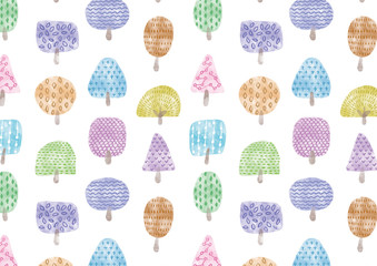 木のイラスト_パターン_水彩風