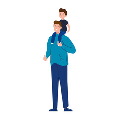 father and son wearing protective medical mask for prevent virus covid 19 vector illustration design