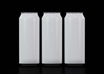 Three Tall Plain Soda Can Beer Can in Black Background For Mockup Branding Sticker or Decal