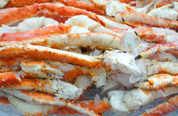 close up on frozen snow crab legs
