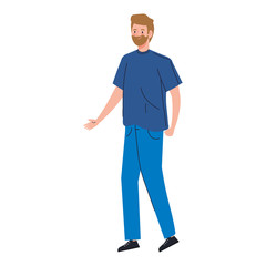 young man with beard handsome with casual clothes on white background vector illustration design