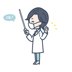指示棒を持ってOKサインをする女性医師　マスク　ポーズ　イラスト