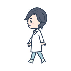 歩く女性医師　ポーズ　イラスト