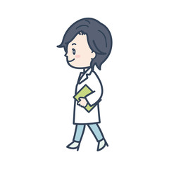 歩く女性医師　ポーズ　イラスト