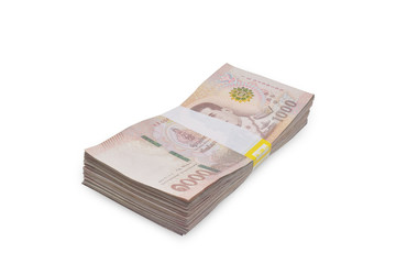 18 January 2020 Bangkok People put Thai bath banknote Thai money on white background for use every...