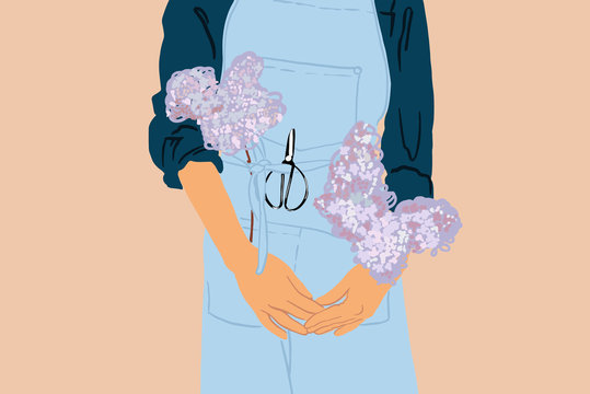 Woman in apron with flowers