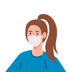 woman using medical protective mask against covid 19 vector illustration design