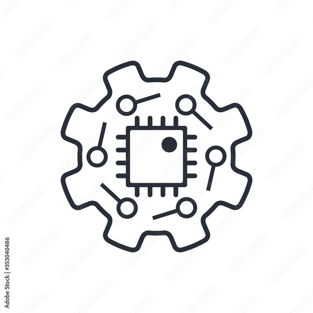 Poster gear with chip. automation. electronic control.vector icon isolated on white background.