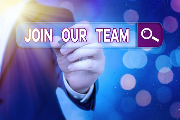 Word writing text Join Our Team. Business photo showcasing inviting someone to join in your local...