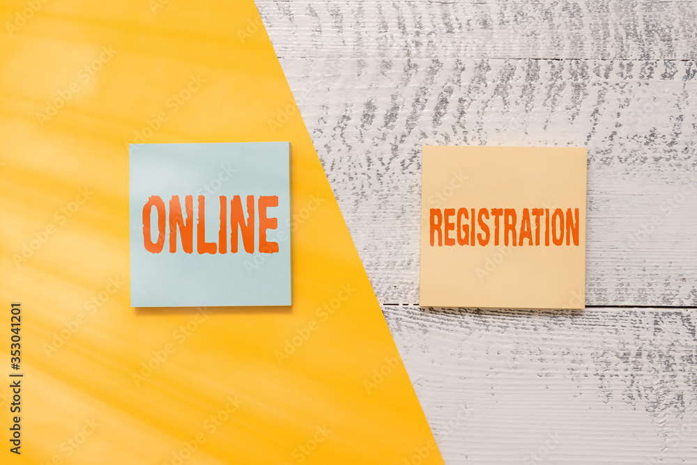 Aufkleber text sign showing online registration. business photo showcasing system for subscribing or registeri
