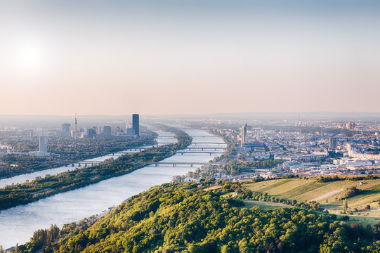 Fototapeta Vienna capital city of Austria in Europe. Panorama view from Kahlenberg.