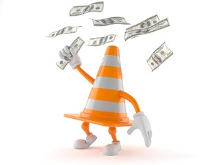 Traffic cone character catching money