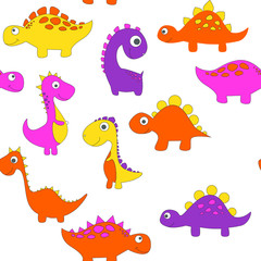 Childish dinosaur seamless pattern for fashion clothes, fabric, t shirts. hand drawn vector