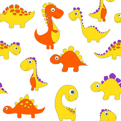 Childish dinosaur seamless pattern for fashion clothes, fabric, t shirts. hand drawn vector