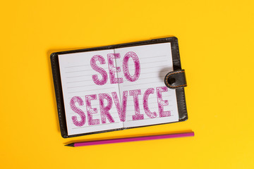 Text sign showing Seo Service. Business photo text techniques and procedures to increase the...
