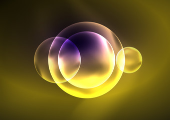 Glowing neon shiny transparent bubbles, glass circles or bio cell concept. Techno futuristic vector abstract background For Wallpaper, Banner, Background, Card, Book Illustration, landing page