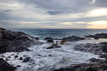  sea, beach, coast, ocean, sunset, water, sky, landscape, rocks, rock, nature, seascape, waves, sunrise, coastline, blue, clouds, wave, shore, stone, rocky, summer, beautiful, travel, sun