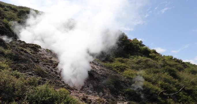 4k locked off stationary motion of Crater Fumarole at Craters of the Moon which is a thermal area that has a lot of geothermal activity north of Taupo on the North Island of New Zealand