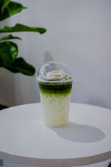 Coconut green tea with fresh coconut.