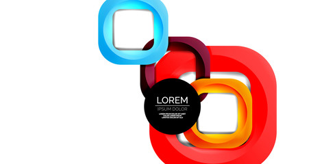 Square geometric vector abstract background, dynamic modern minimal template. Multicolored square shapes with round corners overlapping each other