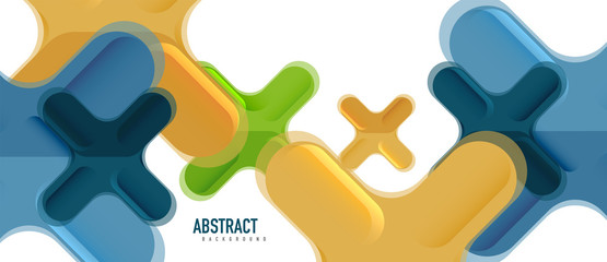 Glossy multicolored plastic style cross composition, x shape design, techno geometric modern abstract background. Trendy abstract layout template