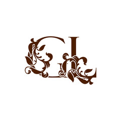 Initial Letter G and L, GL luxury logo icon, monogram vintage design template with tropical nature leaves element.