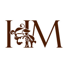 Initial Letter H and M, HM luxury logo icon, monogram vintage design template with tropical nature leaves element.