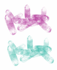 Processed crystals, isolated, lilac and blue with a translucent effect. Digital illustration