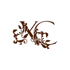 Initial Letter X and C, XC luxury logo icon, monogram vintage design template with tropical nature leaves element.