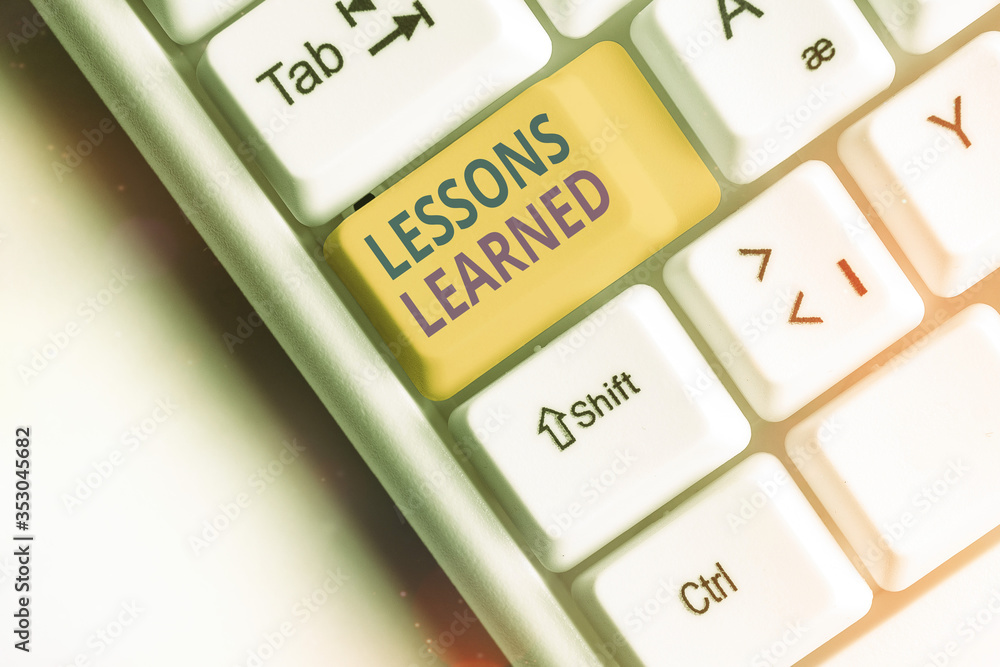 Poster word writing text lessons learned. business photo showcasing the knowledge or understanding gained b