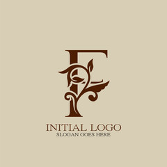 Initial logo letter F luxury style. Vintage nature floral Leaves concept logo vector design template.