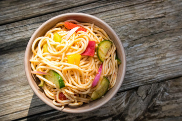 Spaghetti Salad is a delicious cold pasta salad served at a picnic