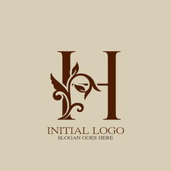 Initial logo letter H luxury style. Vintage nature floral Leaves concept logo vector design template.